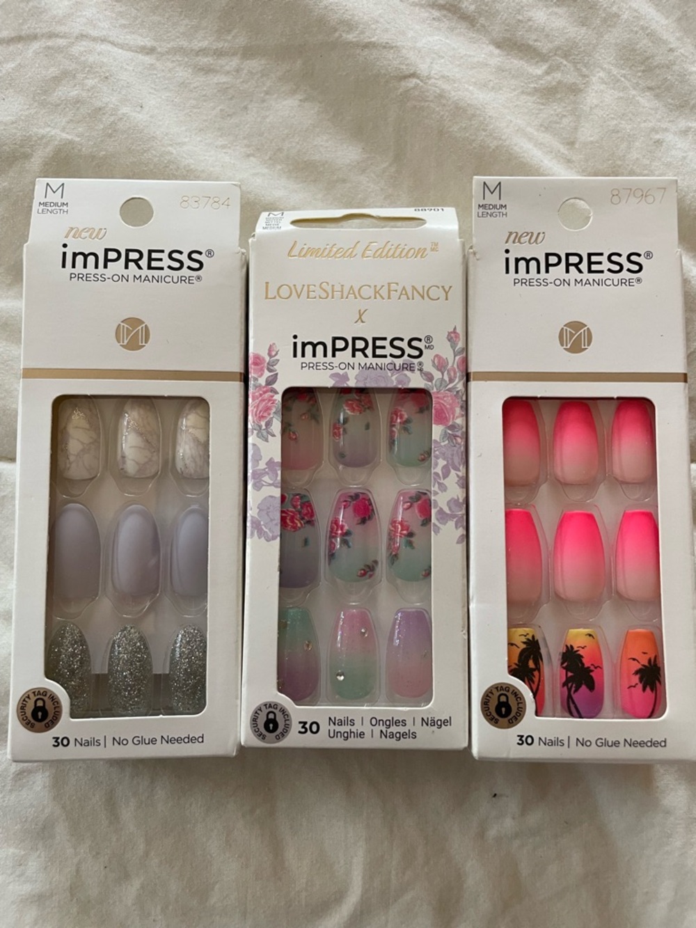 imPRESS Press-On Nails Trio Pack - Gradient Pink, Floral, Silver Glitter